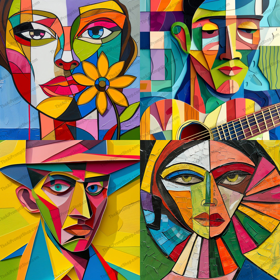 Vibrant Geometric Art AI MidJourney Image Prompt, 8338abstract, Ai, Ai Image Prompt, art, artwork, bold colors, colorful, composition, creative, cubist, decor, dynamic, engaging, expressive, geometric, Image Prompt, lively, midjourney, modern art, patterns, Portraits & People, Prompt, shapes, vibrant, visual interest, vivid