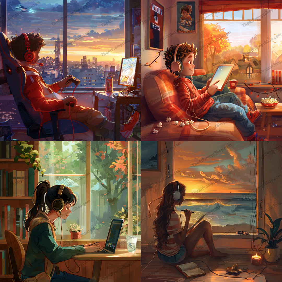 Tranquil digital escapes illustration created from an AI image prompt.
