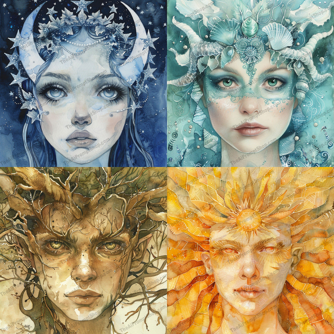 Four elements art nouveau in a fantasy style created from an AI image prompt.