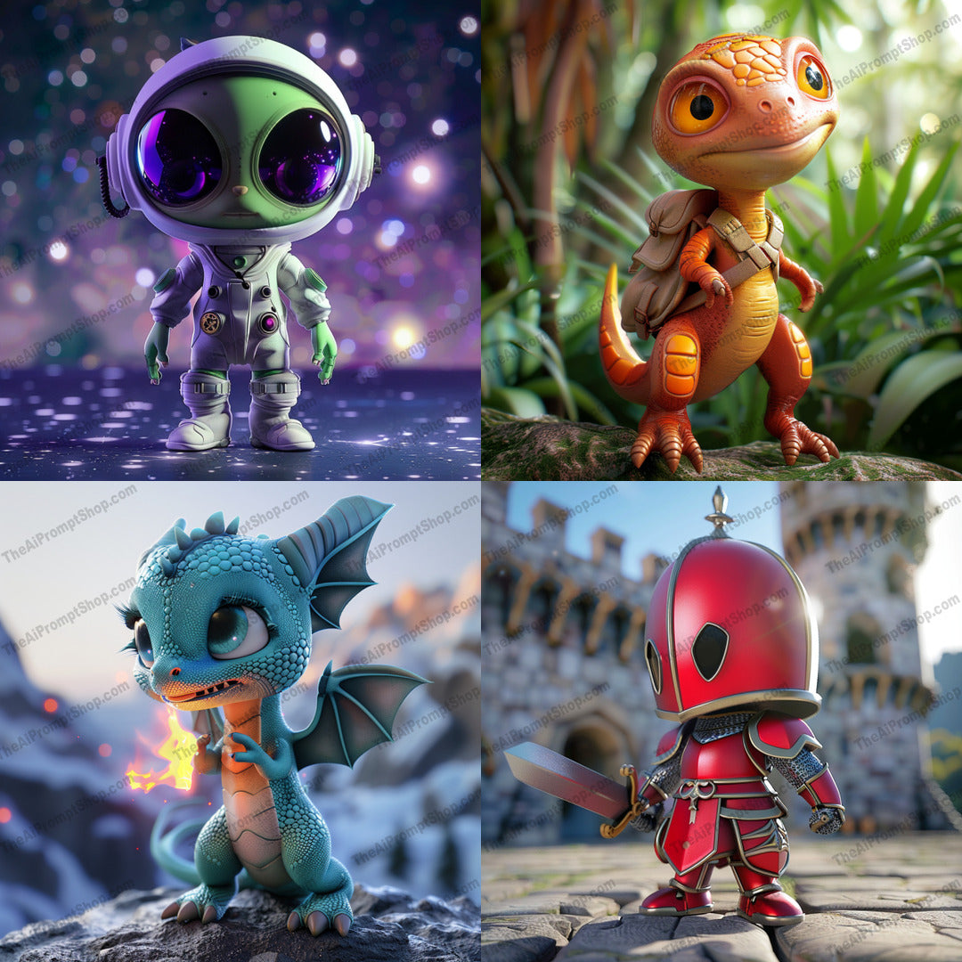 Whimsical characters collection illustration in a colorful style created from an AI image prompt.