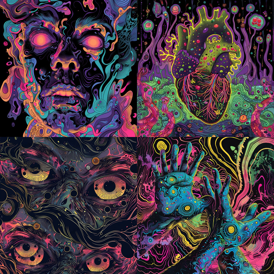 Psychedelic abstract art created from an AI image prompt.