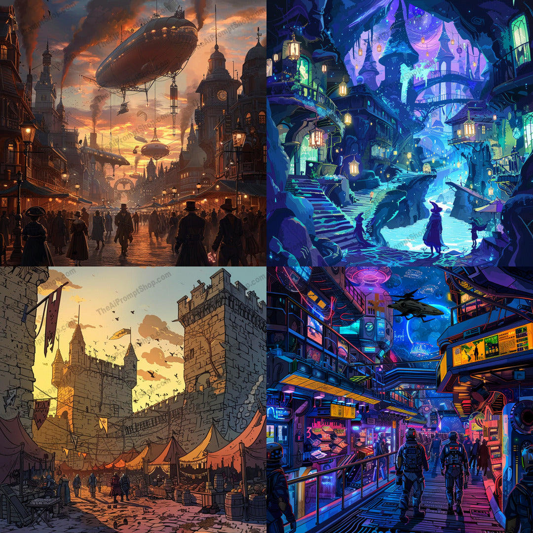 Enchanting Worlds Collage AI MidJourney Image Prompt, 8386Ai, Ai Image Prompt, art, concept art, cosmic, detailed, digital art, enchanting, Fantasy, futuristic, illustration, Image Prompt, imaginative, intricate, medieval, mesmerizing, midjourney, otherworldly, Prompt, realm, steampunk, surreal, thematic blend, visual masterpiece, whimsical