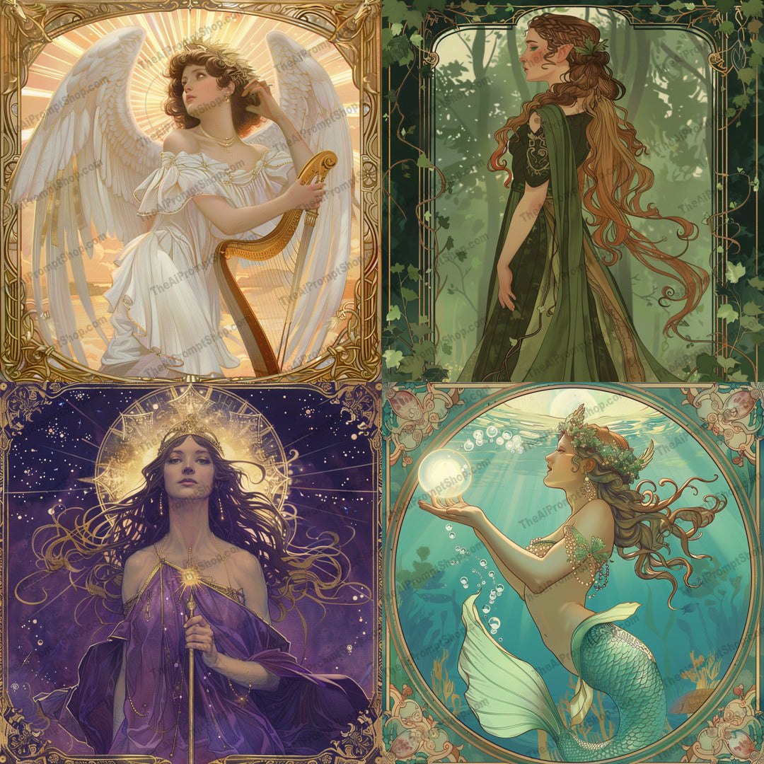 Mystical Fantasy Art AI MidJourney Image Prompt, 8389Ai, Ai Image Prompt, angel, art, celestial, characters, colors, designs, dreamlike, enchanting, ethereal, fantastical, Fantasy, forest, Image Prompt, imagination, intricate, magical, mermaid, midjourney, moon, mystical, mythical, Prompt, settings, vibrant
