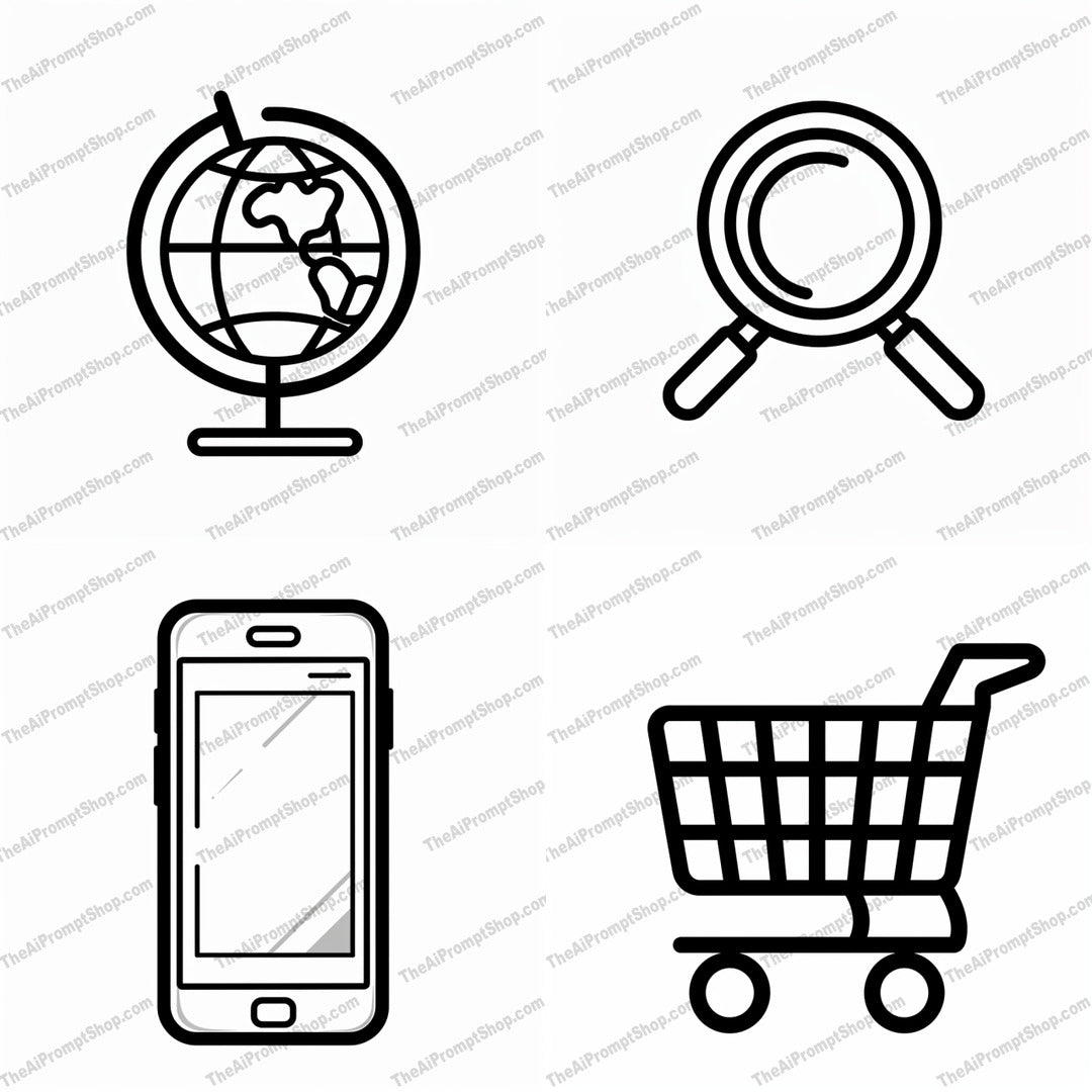Stylized Minimalist Icons AI MidJourney Image Prompt, 8393Ai, Ai Image Prompt, application, clean, clear, contemporary, design, digital, education, elegant, global, icons, Image Prompt, interface, Isometrics & Icons, midjourney, minimalist, modern, Prompt, simple, stylized, symbols, technology, UI, versatile, web