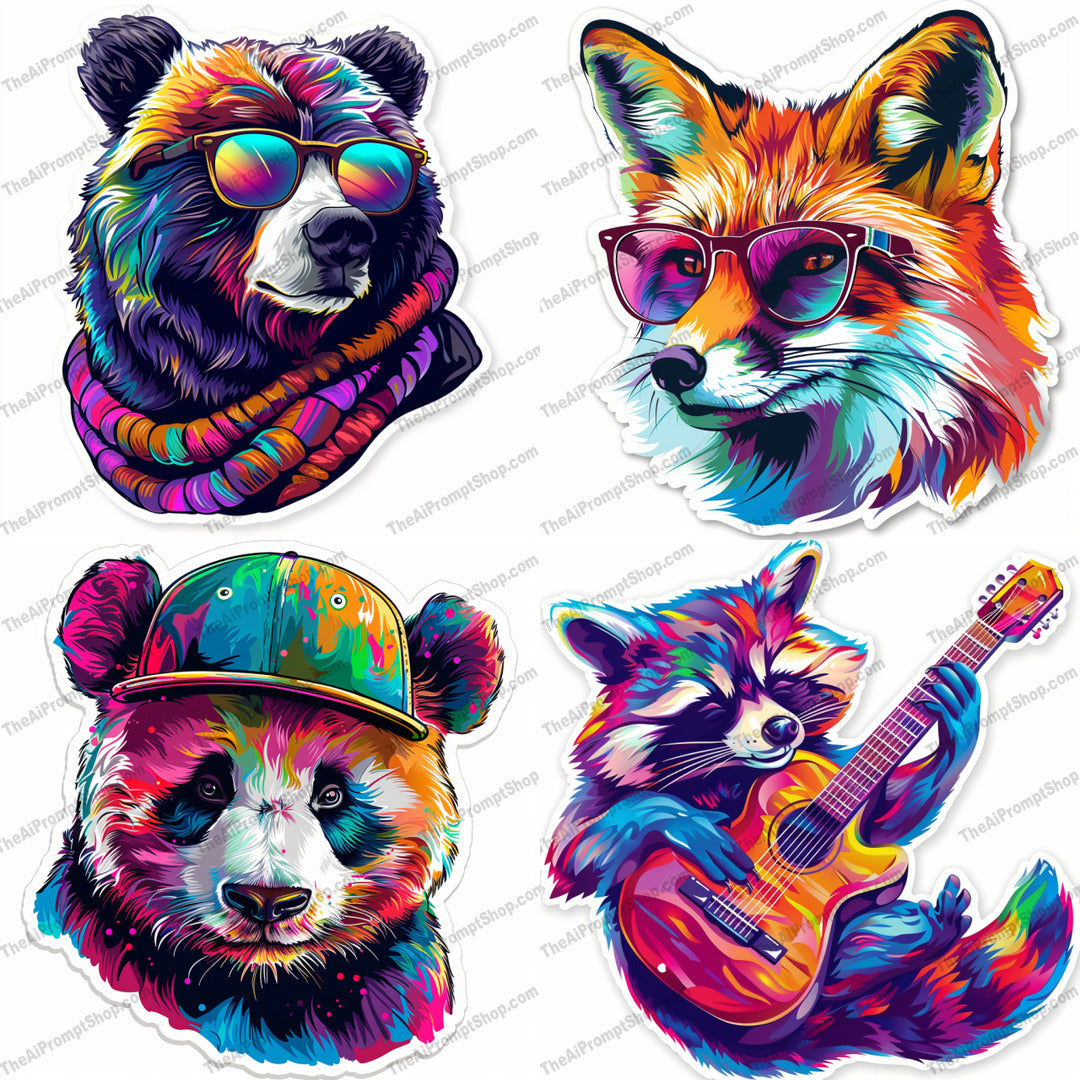 Colorful animal portrait created from an AI image prompt.