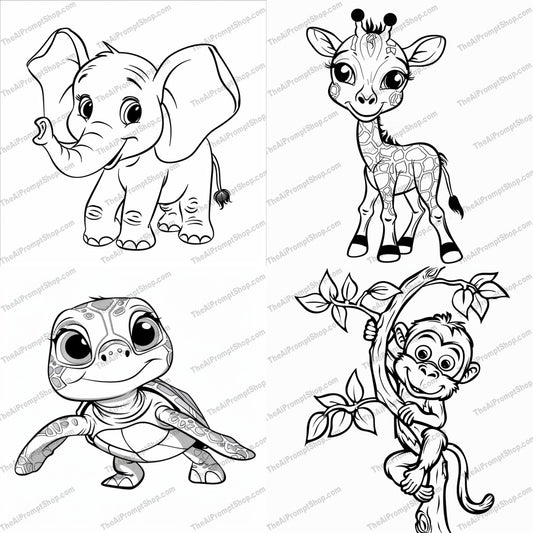 Adorable Baby Animal Illustration AI MidJourney Image Prompt, 8417adorable, Ai, Ai Image Prompt, animal drawing, animal lovers, art for kids, artwork, baby animal, black and white, cartoon style, childrens art, Coloring Pages, cute illustration, detailed illustration, fun, heartwarming, Image Prompt, innocent, kids room, midjourney, nursery decor, playful, Prompt, sweet, wildlife, young animal