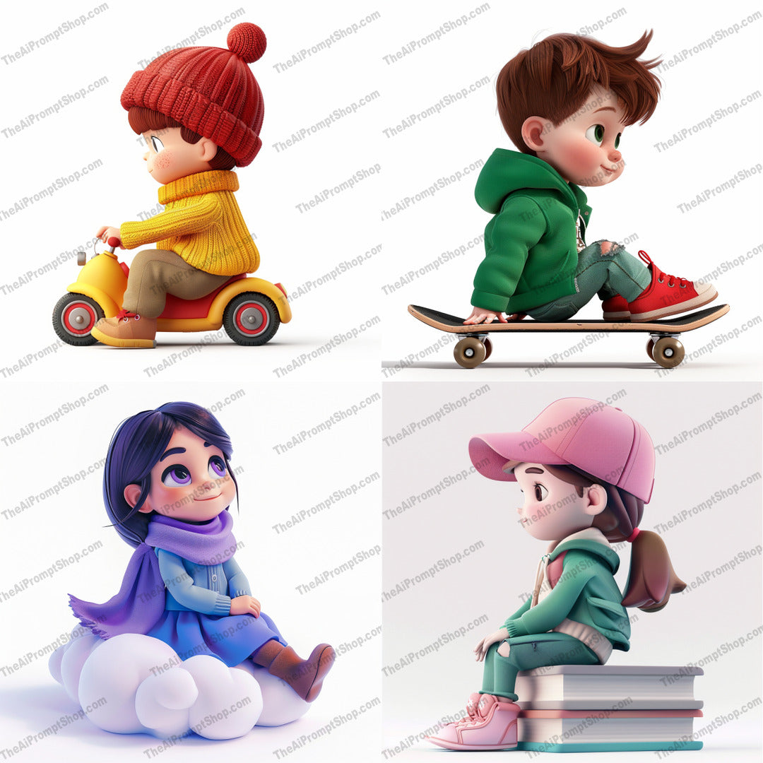 Adorable children cartoon characters in a colorful style created from an AI image prompt.