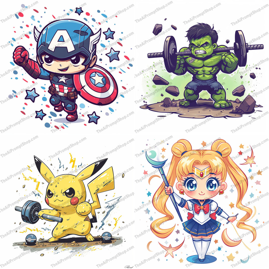 Chibi-style popular characters illustration in a playful style created from an AI image prompt.