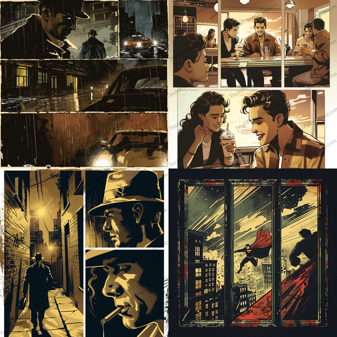 Stylized noir and retro art in a vintage style created from an AI image prompt.