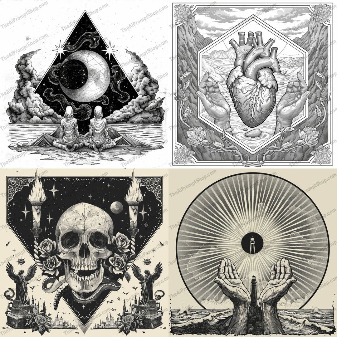 Ethereal Illustrations AI MidJourney Image Prompt, 8446Ai, Ai Image Prompt, anatomical heart, artistic, black and white, cosmic, cosmos, creative, design, detailed, dreamlike, ethereal, Fantasy, hands, illustration, Image Prompt, imaginative, intricate, midjourney, mystical, nature, Prompt, spiritual, surrealism, symbolism