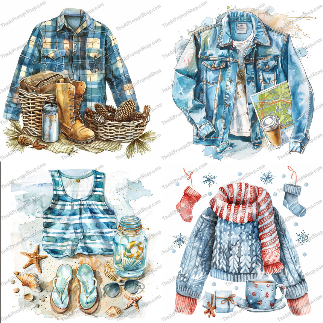 Seasonal watercolor fashion illustration created from an AI image prompt.