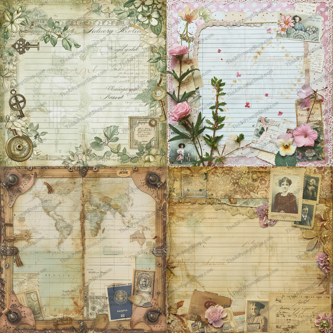 Vintage scrapbook journal page illustration created from an AI image prompt.