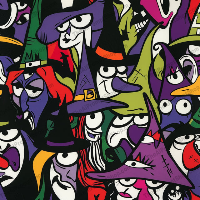 Vibrant Cartoon Style Art AI MidJourney Image Prompt, 8220art, bold, cartoon, characters, colorful, contemporary, creatures, decor, design, energetic, expressive, funmidjourney, modern art, playful, quirky, robots, skeletons, vibrant, whimsical, witches