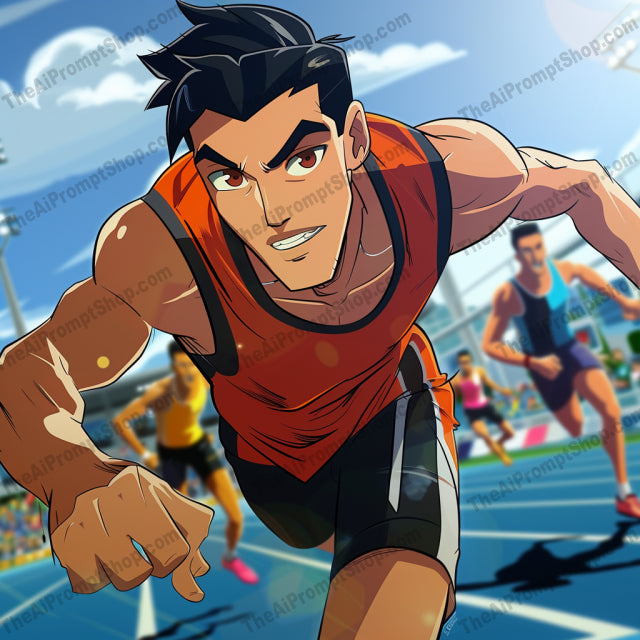 AI MidJourney Image Prompt, Animated Athletic Ambition, 51553D sports art, Action-packed characters, Animated athletes, Animation, cartoon, Character determination, Competitive spirit, Dynamic sports illustration, Energetic athletic poses, Expressive motion, midjourney, Motion blur effect, Stadium atmosphere, Team sports energy, Vibrant sports animation