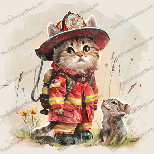 Whimsical Animal Workers AI MidJourney Image Prompt, 8380adorable, Ai, Ai Image Prompt, animal friends, Animals, art, charming, children's illustration, cute animals, decor, endearing expressions, fantasy art, farmer rabbit, firefighter cat, illustration, Image Prompt, mechanic fox, midjourney, nature, police dog, Prompt, small animals, storybook style, whimsical, work uniforms