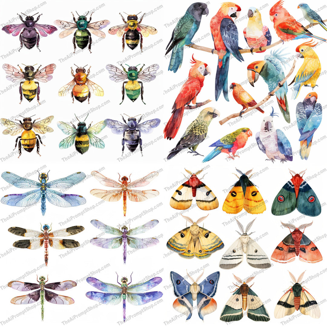 Detailed Nature Illustrations AI MidJourney Image Prompt, 8821 Animals, midjourney, nature, insects, bees, dragonflies, birds, illustration, detailed art, vibrant colors, realistic, entomology, avian, wildlife, artwork, natural science, biodiversity, ornithology, entomological illustration, wildlife art, watercolor, nature art, Midjourney, Ai, Ai Image Prompt, Image Prompt, Prompt