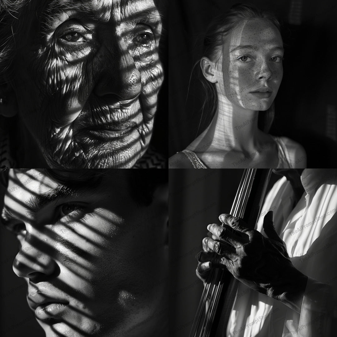 Dramatic Black and White Silhouette AI MidJourney Image Prompt, 8965 Isometrics & Icons, midjourney, black and white, silhouette, dramatic lighting, contrast, textures, emotions, depth, timeless, classic, artistic, fine art, shadows, detail, monochrome, portrait, expressive, moody, intensity, photo art, visual art, Midjourney, Ai, Ai Image Prompt, Image Prompt, Prompt