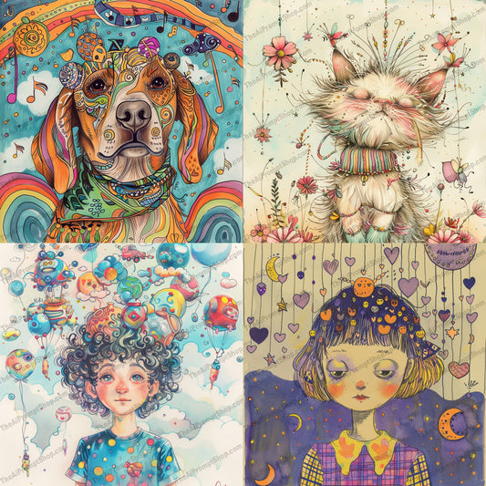 Whimsical Animals and Dreamy Portraits AI MidJourney Image Prompt, 9592 Storybook Illustrations, midjourney, whimsical, animals, dreamy, portrait, fantasy, vibrant, colors, charming, illustrations, imaginative, intricate, details, lively, patterns, magic, wonder, playful, art, drawing, cartoon, Midjourney, Ai, Ai Image Prompt, Image Prompt, Prompt