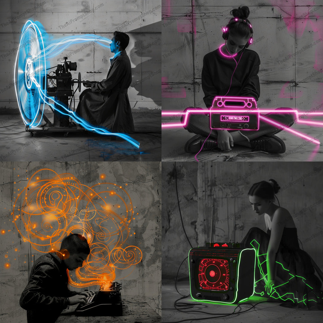 Neon Futuristic Art AI MidJourney Image Prompt, 8842 Character Art, midjourney, futuristic, neon, modern, innovative, monochrome, digital art, contrast, vibrant, tech, technology, abstract, creative, design, colorful, visual art, trendy, stylish, contemporary, unique, edgy, Midjourney, Ai, Ai Image Prompt, Image Prompt, Prompt