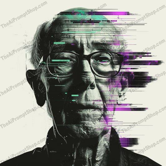 Glitch Art Portrait AI MidJourney Image Prompt, 8650abstract portrait, Ai, Ai Image Prompt, artistic portrait, colorful portrait, contemporary art, cyberpunk, digital art, digital distortion, distorted image, edgy art, futuristic, futuristic portrait, glitch art, glitch effect, graphic design, Image Prompt, midjourney, modern art, overlapping distortions, portrait, Portraits & People, Prompt, stylized image, tech art, vibrant colors