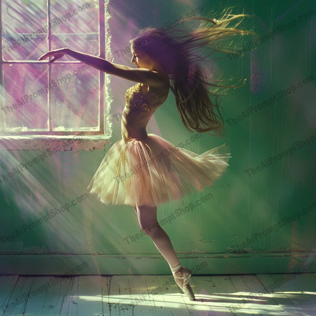 Elegant Ballet Dancer AI MidJourney Image Prompt, 9338 Portraits & People, midjourney, ballet, dancer, elegant, graceful, ballet pose, stage, light, shadow, dance, movement, performance, artistic, creative, theater, art, costume, fashion, tutu, pointed toes, ballet shoes, Midjourney, Ai, Ai Image Prompt, Image Prompt, Prompt