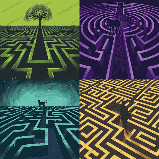 Maze Landscapes AI MidJourney Image Prompt, 9383 Animals, midjourney, maze, landscape, surreal, colorful, artistic, intricate, mystery, wonder, design, vivid, imaginative, labyrinth, geometric, pattern, scenic, creative, conceptual, illustration, artwork, visual, Midjourney, Ai, Ai Image Prompt, Image Prompt, Prompt