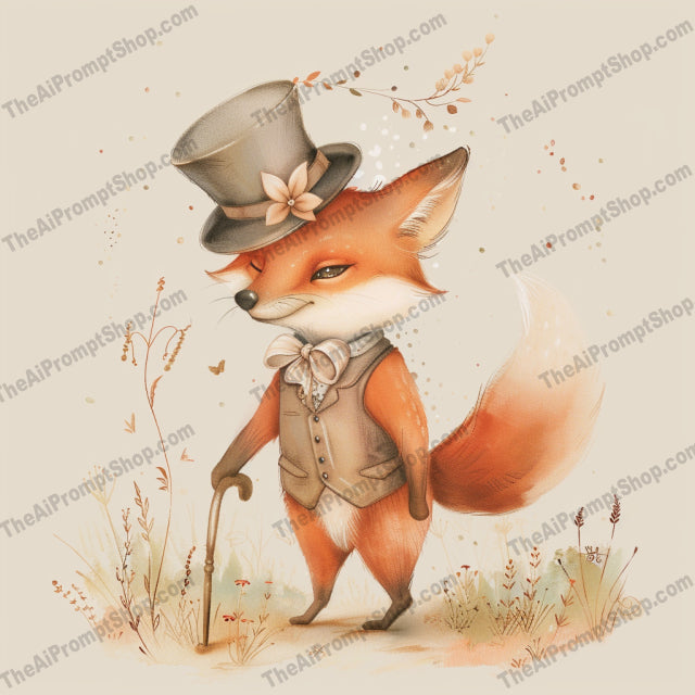 Woodland Animal Gentlemen AI MidJourney Image Prompt, 8379Ai, Ai Image Prompt, Animals, anthropomorphic, backpack, charming, cute, enchanted, fox, gentlemen, illustration, Image Prompt, midjourney, mouse, nature, Prompt, rabbit, scarf, squirrel, storybook, top hat, umbrella, vintage, whimsical, woodland