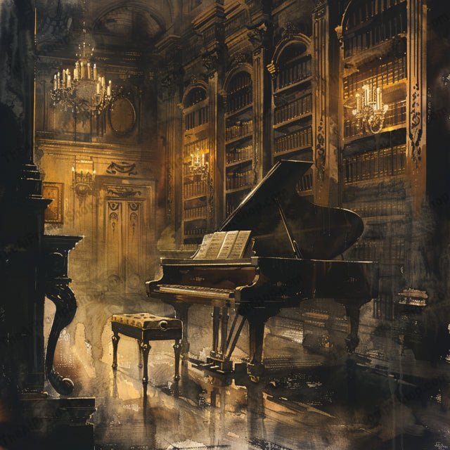 Atmospheric Vintage Library AI MidJourney Image Prompt, 9662 Storybook Illustrations, midjourney, vintage, library, atmospheric, books, chandeliers, wooden furniture, timeless, mystery, elegant, classic, ethereal, old books, antique, historic, study, interior design, warm lighting, reading room, sophisticated, book lover, Midjourney, Ai, Ai Image Prompt, Image Prompt, Prompt