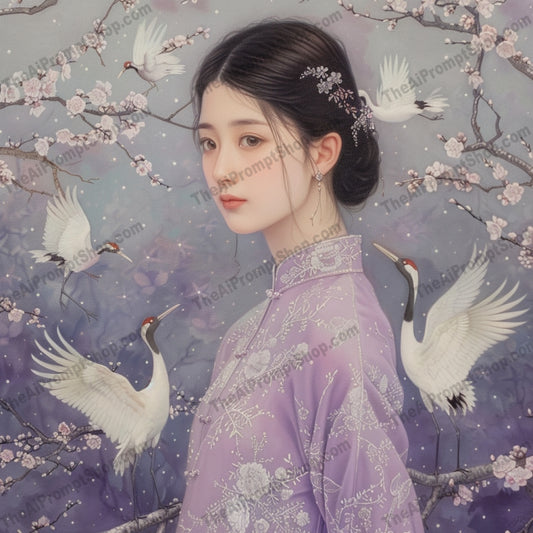 Serene Elegance AI MidJourney Image Prompt, 8795 Animals, midjourney, serene, elegance, ancient world, ethereal, delicate brushwork, vibrant colors, intricate details, mesmerizing, tranquil, soft robes, floral surroundings, wildlife, peaceful, beautiful, artistic, fantasy, historical, graceful, dreamy, mystical, Midjourney, Ai, Ai Image Prompt, Image Prompt, Prompt