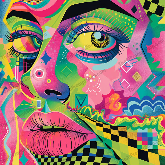 Vibrant Abstract Portrait AI MidJourney Image Prompt, 8342abstract, Ai, Ai Image Prompt, artistic, bold colors, colorful, contemporary, decorative, digital art, dynamic patterns, expression, eye-catching, face, Image Prompt, innovative, intense, intricate shapes, mesmerizing, midjourney, modern art, portrait, Portraits & People, Prompt, psychedelic, swirling colors, vibrant, whimsical