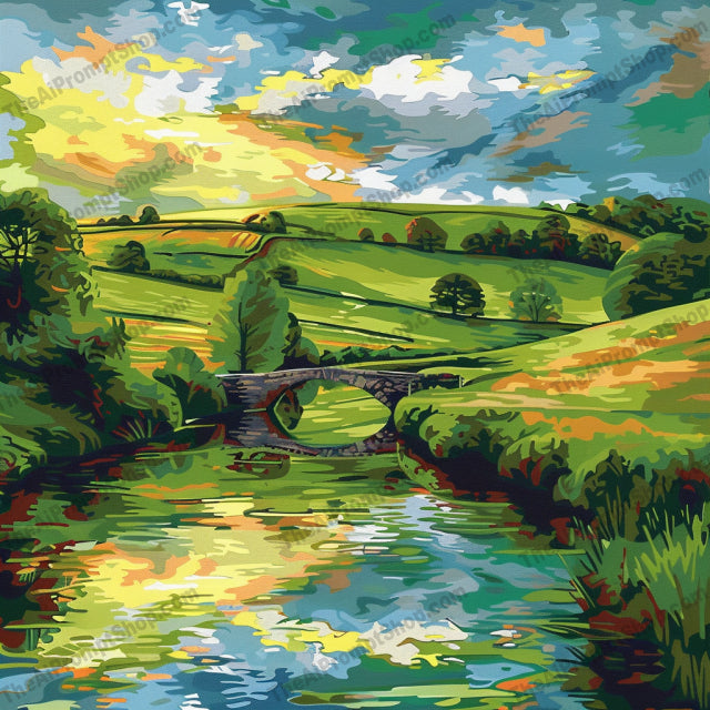 Serene Landscapes AI MidJourney Image Prompt, 9309 Landscapes & Paintings, midjourney, landscape, village, mountain, countryside, forest, stream, sunset, sunrise, nature, scenery, tranquil, serene, picturesque, detailed painting, vibrant colors, reflection, water, trees, scenic view, calming, visual art, Midjourney, Ai, Ai Image Prompt, Image Prompt, Prompt