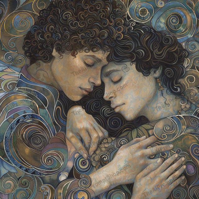 Abstract Romantic Embrace AI MidJourney Image Prompt, 9507 Portraits & People, midjourney, abstract, romantic, embrace, couples, artwork, textured, swirl patterns, vivid colors, emotional, intimate, connection, art, decor, romance, modern art, love, beauty, creative, artistic, canvas, Midjourney, Ai, Ai Image Prompt, Image Prompt, Prompt