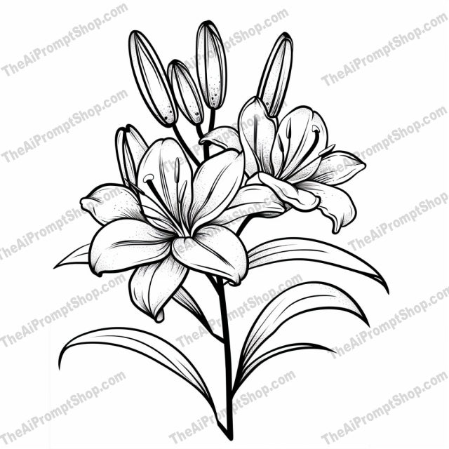 Elegant Flower Bouquet Illustration AI MidJourney Image Prompt, 8182aesthetic, artistic, black and white, botanical, bouquet, classic, daisies, decorative, detailed, elegant, flower illustration, lilies, line workmidjourney, nature, pen and ink, roses, sketch, timeless, tulips