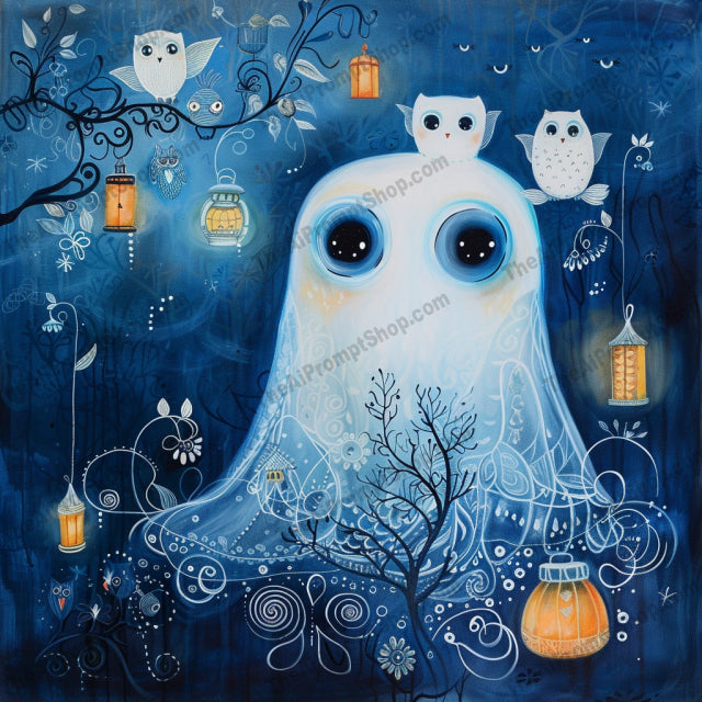Whimsical Halloween Creatures AI MidJourney Image Prompt, 8093autumn decor, cute mummy, eerie creatures, eerie doll, fall art, festive art, ghostly owl, Halloween art, Halloween decor, Halloween illustrations, Halloween vibes, haunted wolf, midjourney, playful Halloween, quirky Halloween, spooky cute, spooky decor, spooky season, whimsical creatures