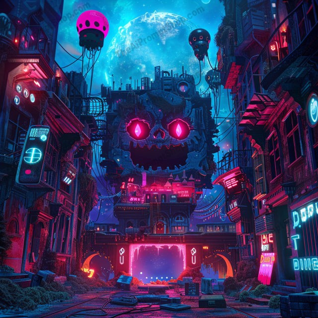 AI MidJourney Image Prompt, Neon Dread District, 4874Apocalyptic city, chat gpt, chat gpt prompts, chatgpt, chatgpt prompts, City of nightmares, Cyberpunk dread, Dystopian nightmares, Eerie urban, Electric horror, Futuristic frights, Glowing horrors, Menacing cityscape, midjourney, Monstrous metropolis, Neon terror, Psychedelic dread, Scary, Surreal invasion, Surreal urbanity, Urban monster mash, Vibrant fear