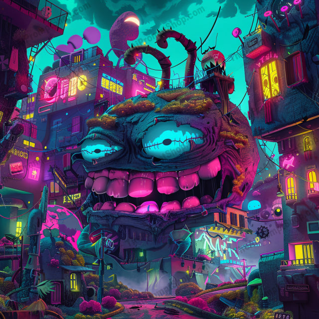 AI MidJourney Image Prompt, Neon Dread District, 4874Apocalyptic city, chat gpt, chat gpt prompts, chatgpt, chatgpt prompts, City of nightmares, Cyberpunk dread, Dystopian nightmares, Eerie urban, Electric horror, Futuristic frights, Glowing horrors, Menacing cityscape, midjourney, Monstrous metropolis, Neon terror, Psychedelic dread, Scary, Surreal invasion, Surreal urbanity, Urban monster mash, Vibrant fear