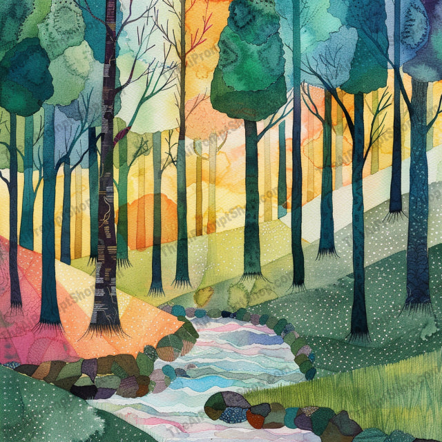 Forest Landscape Illustration AI MidJourney Image Prompt, 8691 Landscapes & Paintings, midjourney, forest, landscape, watercolor, illustration, nature, trees, river, serene, lush, greenery, enchanting, majestic, art, whimsical, vibrant, peaceful, scenic, natural, detailed, colorful, Midjourney, Ai, Ai Image Prompt, Image Prompt, Prompt