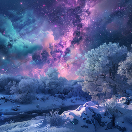 Cosmic Nightscapes AI MidJourney Image Prompt, 8748 Landscapes & Paintings, midjourney, cosmic, nightscapes, starry sky, snowy terrain, winter trees, deep canyon, flowing lava, vibrant sky, mesmerizing hues, environmental elements, nature, landscapes, digital art, scenic, galaxy, space, night, beautiful, fantasy, surreal, Midjourney, Ai, Ai Image Prompt, Image Prompt, Prompt