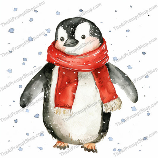 Winter Holiday Animal Illustration AI MidJourney Image Prompt, 8392Ai, Ai Image Prompt, animal, art, christmas, cute, decor, festive, greeting card, hand-drawn, holiday, Holidays, illustration, Image Prompt, midjourney, penguin, polar bear, Prompt, reindeer, santa hat, seasonal, snow, snowman, watercolor, whimsical, winter