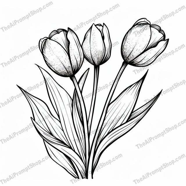 Elegant Flower Bouquet Illustration AI MidJourney Image Prompt, 8182aesthetic, artistic, black and white, botanical, bouquet, classic, daisies, decorative, detailed, elegant, flower illustration, lilies, line workmidjourney, nature, pen and ink, roses, sketch, timeless, tulips