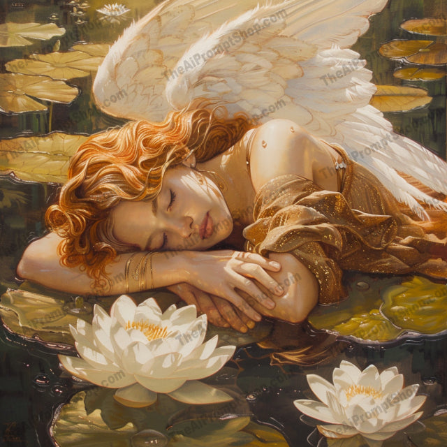 Ethereal Angel Art AI MidJourney Image Prompt, 8882 Character Art, midjourney, angel art, ethereal, fantasy art, serene setting, divine beings, mystical, intricate details, vibrant colors, celestial, water lilies, roses, moonlit night, waterfall, spiritual, tranquil, winged figures, heavenly, nature, emotional, imaginative, Midjourney, Ai, Ai Image Prompt, Image Prompt, Prompt