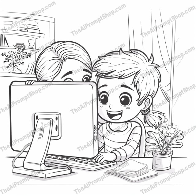 Adorable Parent-Child Digital Art AI MidJourney Image Prompt, 9537 Coloring Pages, midjourney, digital art, parent-child, family time, black and white, heartwarming, computer activities, cute illustrations, family bond, parental love, artistic, home scenes, nostalgia, tender moments, parenthood, children art, computer use, bonding time, home office, cartoon style, parenting, kids, Midjourney, Ai, Ai Image Prompt, Image Prompt, Prompt