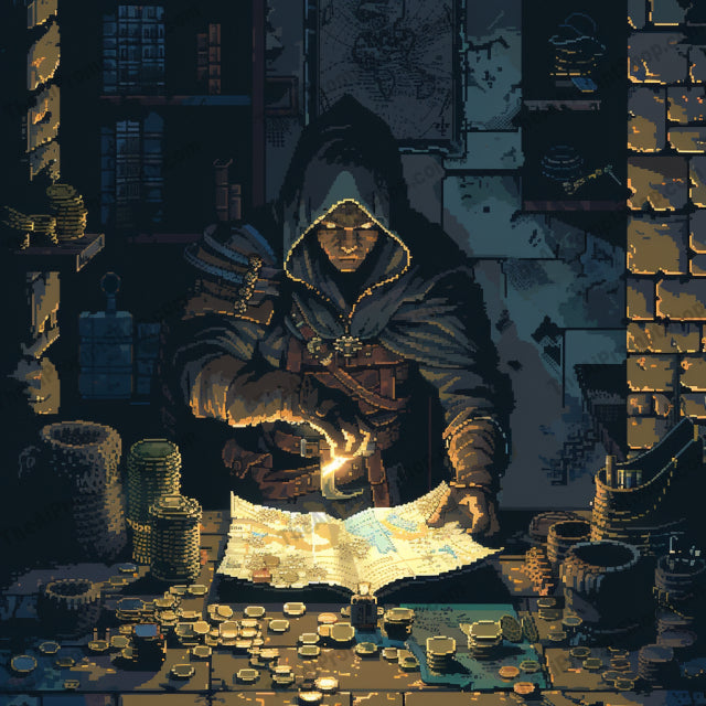 Medieval Pixel Art AI MidJourney Image Prompt, 8227Adventure, Armory, Atmospheric, Bygone Era, Candle-lit, Detailed, Forest Chapel, Intricate, Knight, Map, Medieval Pixel Art, Monk, Mystery, Ranger, Retro Art, Storytellingmidjourney, Vibrant Colors