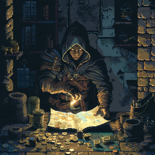 Medieval Pixel Art AI MidJourney Image Prompt, 8227Adventure, Armory, Atmospheric, Bygone Era, Candle-lit, Detailed, Forest Chapel, Intricate, Knight, Map, Medieval Pixel Art, Monk, Mystery, Ranger, Retro Art, Storytellingmidjourney, Vibrant Colors