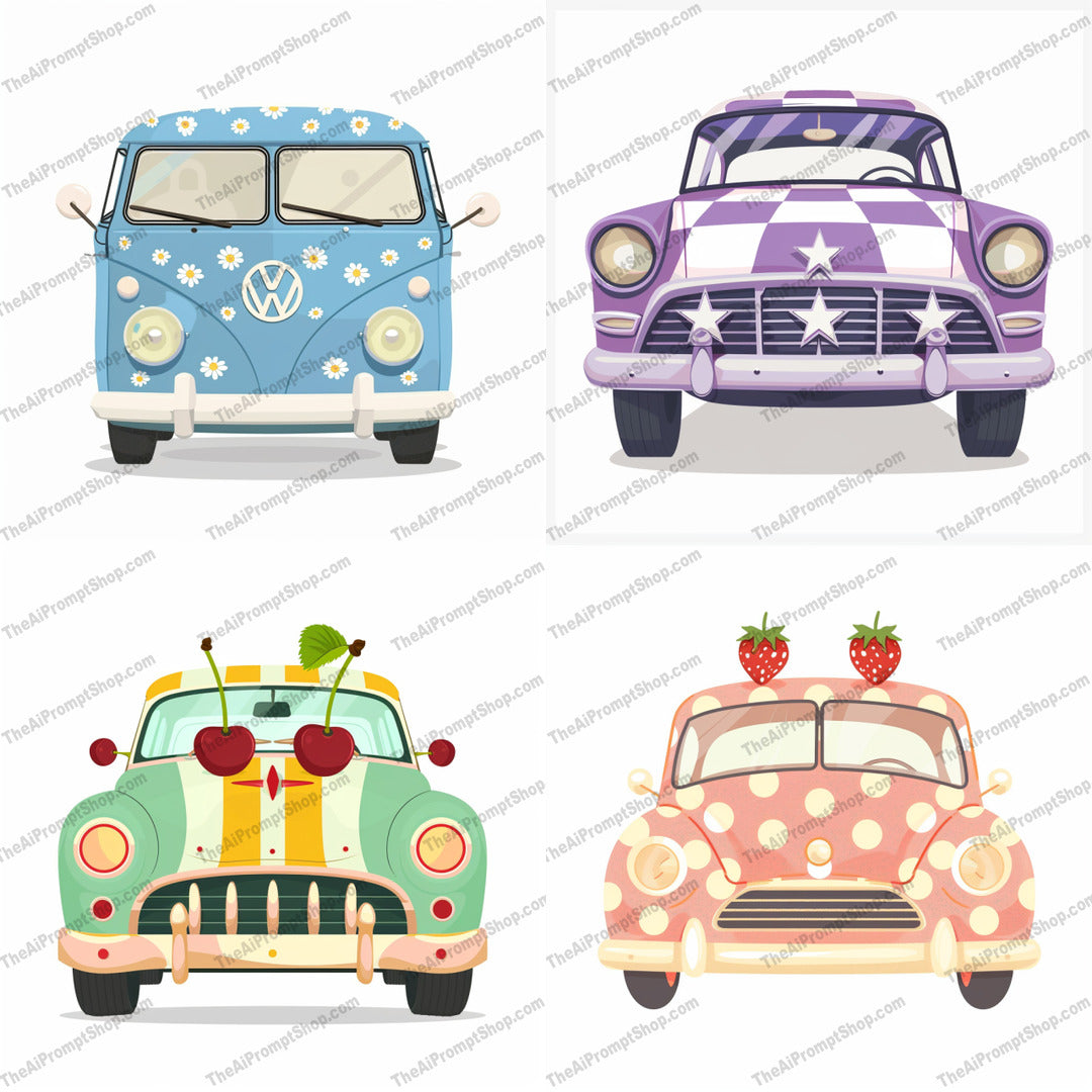 Vintage Cartoon Cars AI MidJourney Image Prompt, 8900 Animation & Cartoons, midjourney, vintage, cartoon, car, retro, whimsical, playful, illustration, colorful, art, design, vehicle, classic, fun, funky, creative, cheerful, bright, automobile, old-fashioned, nostalgic, Midjourney, Ai, Ai Image Prompt, Image Prompt, Prompt