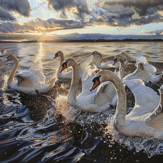 Nature's Majesty at Sunset AI MidJourney Image Prompt, 8443Ai, Ai Image Prompt, Animals, artwork, beauty, birds, calm, clouds, elegant, flamingos, flight, Image Prompt, landscape, majestic, midjourney, mountains, natural backdrops, nature, pelicans, picturesque, Prompt, reflection, serene, sky, sunset, swans, tranquil, water, wildlife