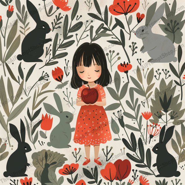 Whimsical Children in Nature AI MidJourney Image Prompt, 9542 Storybook Illustrations, midjourney, whimsical, children, nature, illustration, flowers, animals, playful, colorful, detailed, enchanting, joyful, explore, outdoors, fantasy, innocence, landscape, magic, birds, butterflies, bunnies, Midjourney, Ai, Ai Image Prompt, Image Prompt, Prompt