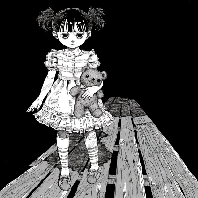 Gothic Noir Illustrations AI MidJourney Image Prompt, 8213atmospheric, dark, eerie, elegance, enigmatic, flowers, girl, gothic noir, haunting, illustration art, intriguemidjourney, mystery, night lantern, suspense, teddy bear, umbrella, vintage