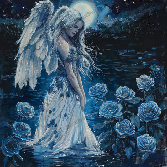 Ethereal Angel Art AI MidJourney Image Prompt, 8882 Character Art, midjourney, angel art, ethereal, fantasy art, serene setting, divine beings, mystical, intricate details, vibrant colors, celestial, water lilies, roses, moonlit night, waterfall, spiritual, tranquil, winged figures, heavenly, nature, emotional, imaginative, Midjourney, Ai, Ai Image Prompt, Image Prompt, Prompt