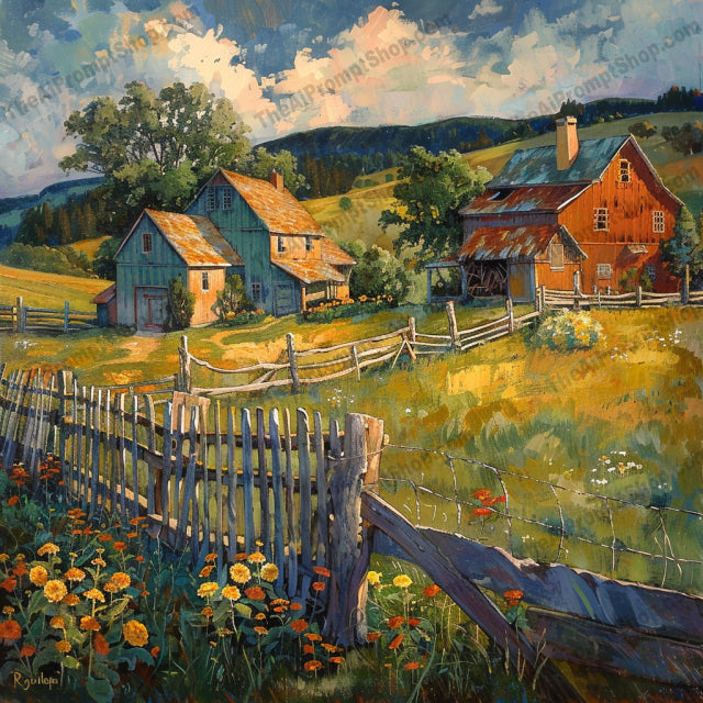 Colorful Scenery Artwork AI MidJourney Image Prompt, 8209art, buildings, charming, colorful, country, countryside, fieldsmidjourney, gardens, intricate details, landscape, lively, nature, pastoral, picturesque, quaint, saturated hues, scenic, vibrant, vivid, whimsical